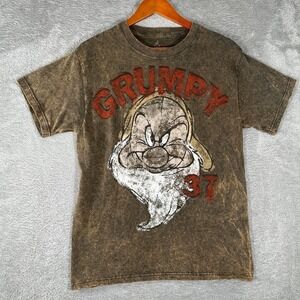 Disney Grumpy T Shirt Mens Medium Brown Acid Wash Snow White Seven Dwarfs‎ Hanes